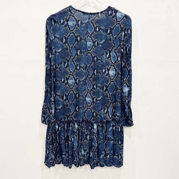 Zara Long Sleeve Blue Snake Print Dress Button Front Long Sleeve Flounce Hem M - Picture 5 of 5